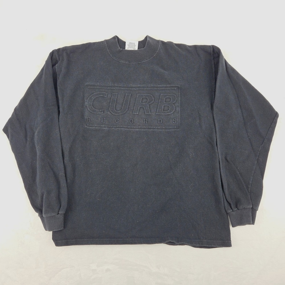 VTG 90s Curb Records Embossed Sweatshirt Sz Med USA Made Faded Rare See Pics